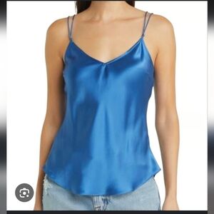 Frame V-Neck Cami Top Womens M Slate Blue 100% Silk Double Straps Camisole